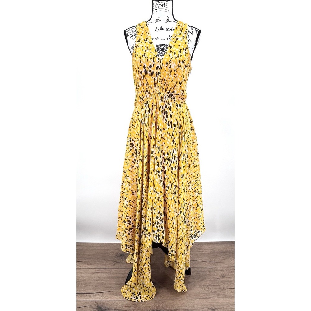 Derek Lam 10 Crosby Size 8 Marigold Pleated Crepe de Chine High Low Dress - Picture 2 of 11